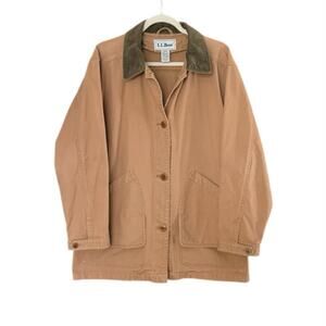 LL Bean Chore Jacket Vintage Field Barn Coat Women  Medium Tan Corduroy Collar